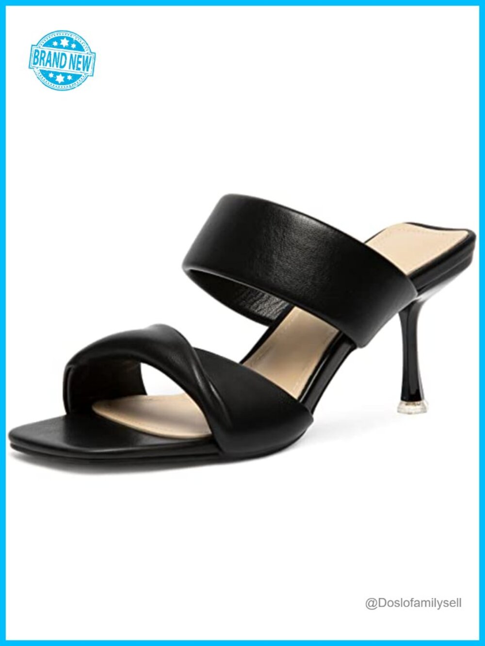 Kitten Heel Slide Sandals Square Open Toe Two Strap Slip On Mules